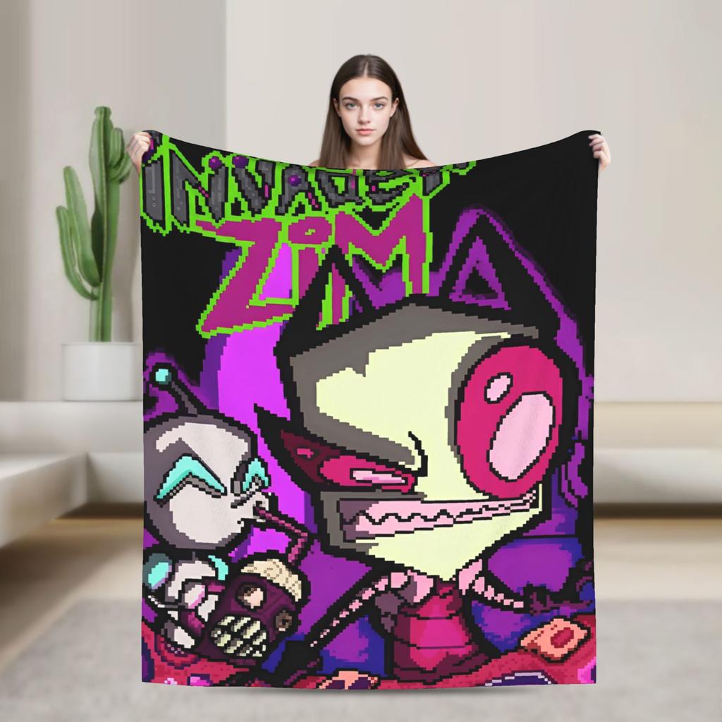 Gir Invader Zim Cartoon  Throw Blanket  Flannel Bedspread For Couch Chair Sofa Bed Funny Sofa Bed Cover