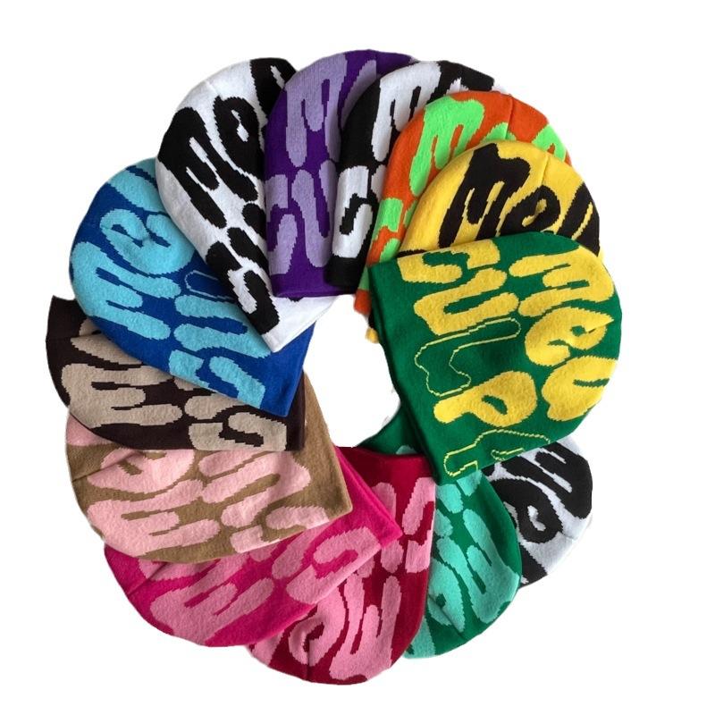 Hot Sell Customized  Adult Fashion Printing Soft Winter Hat Knitted With Letters for Men and Women