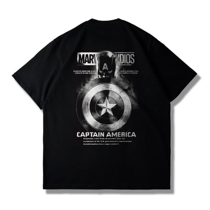 Avengers Marvel Captain America Shield Men's Autumn Break Short Sleeve T-shirt Men's and Women's Loose Plus Size Top Clothing