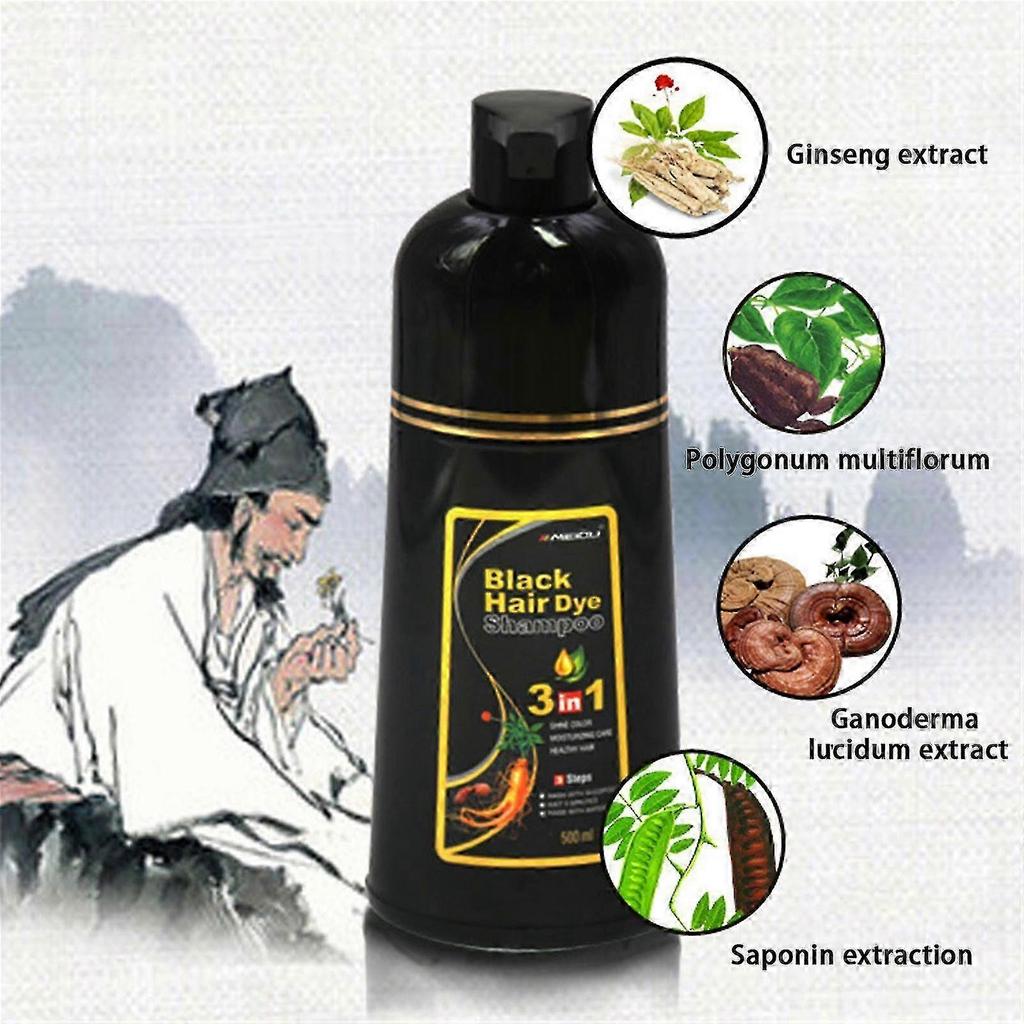 Teinture capillaire Meidu à base d'extraits botaniques 500 ml Shampooing assombrissant capillaire à base de plantes Sans danger pour les cheveux Contrôle des frisottis