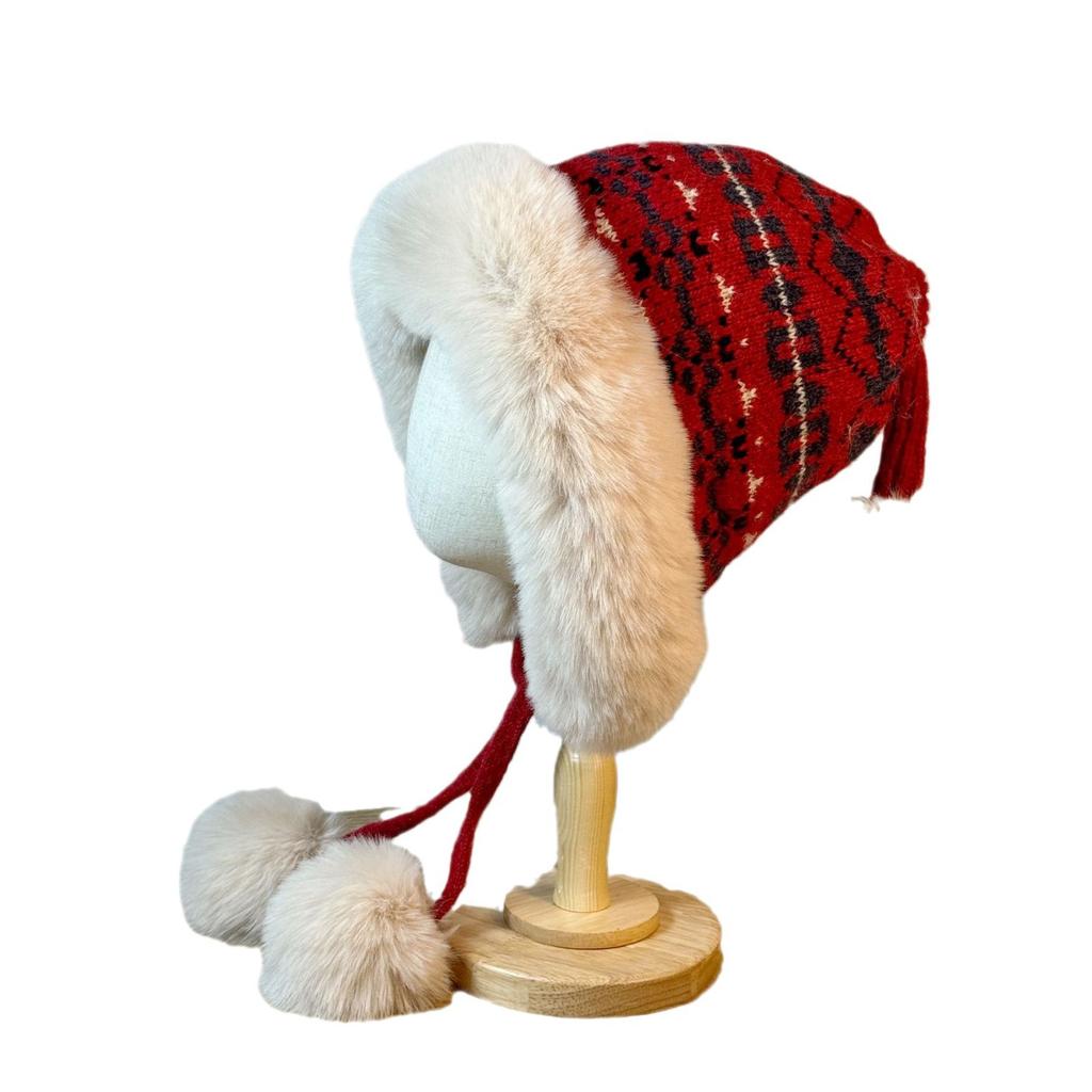 Winter New Style Velvet Warm Ear Protection Lei Feng Hat Fur Ball Pullover Hat Fashionable Korean Style Knitted Wool Hat for Women