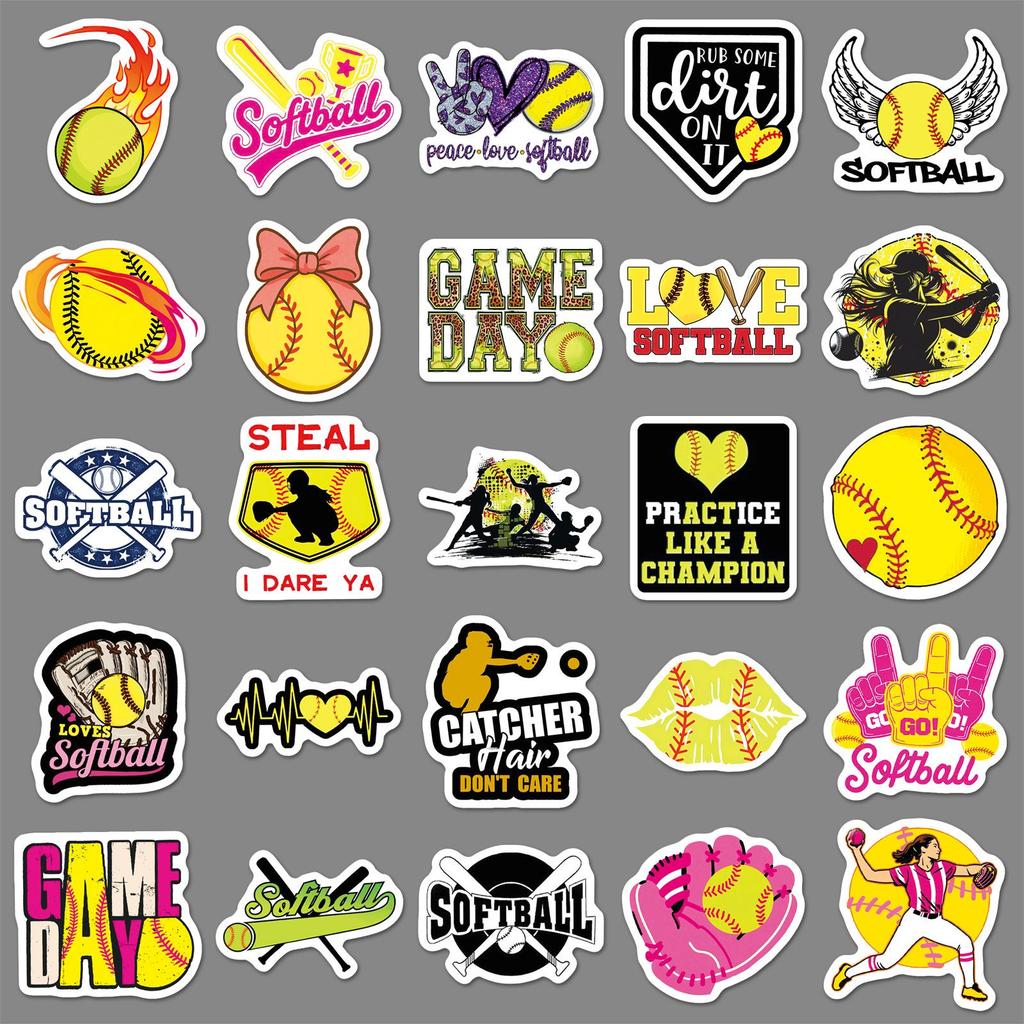 50PCS Waterproof Softball Sports Stickers for Luggage & Helmets