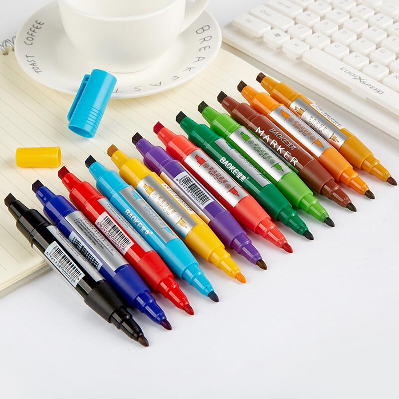 BAOKE MP210 Oil-Based Dual-Tip Marker Pen, 12-Color Set