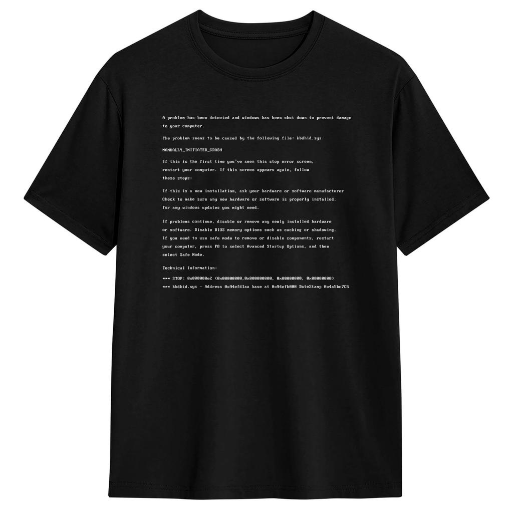 Unisexs Blue Screen of Death Error Tshirt Computer Crash PC T Shirts Tops Summer Streetwear Crewneck Harajuku Casual Tee Shirt