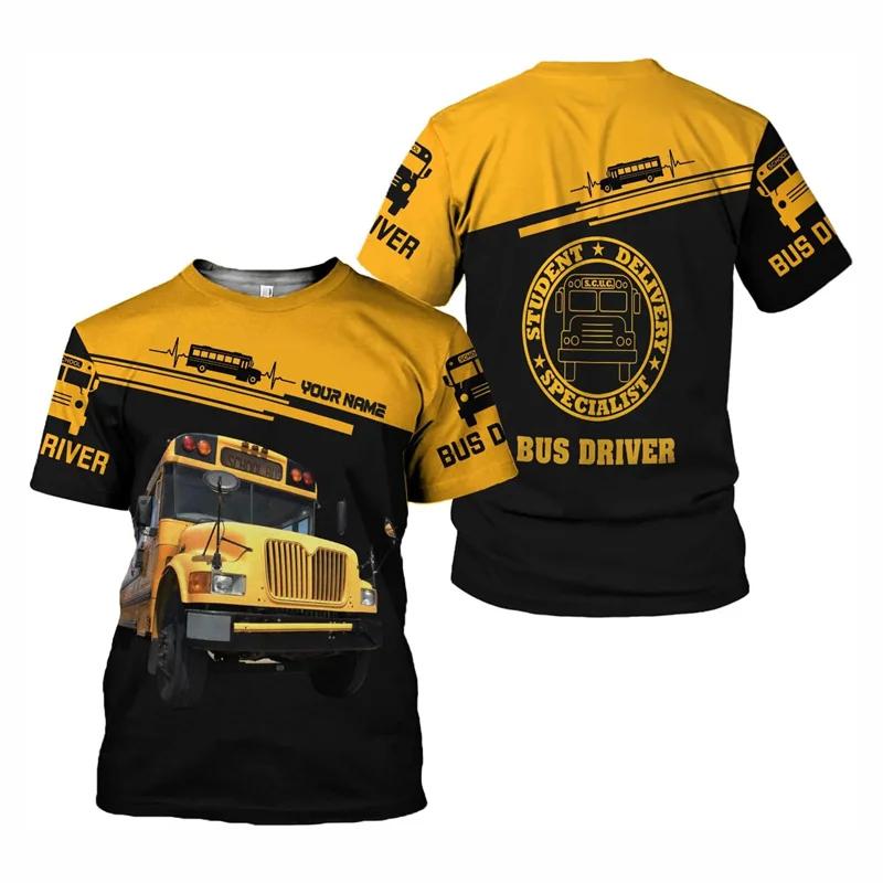 Fun Role Playing School Bus Driver Men's 3D Printed Custom Name T-shirt Daily Casual Large Loose Round Neck Short Sleeve Shirt