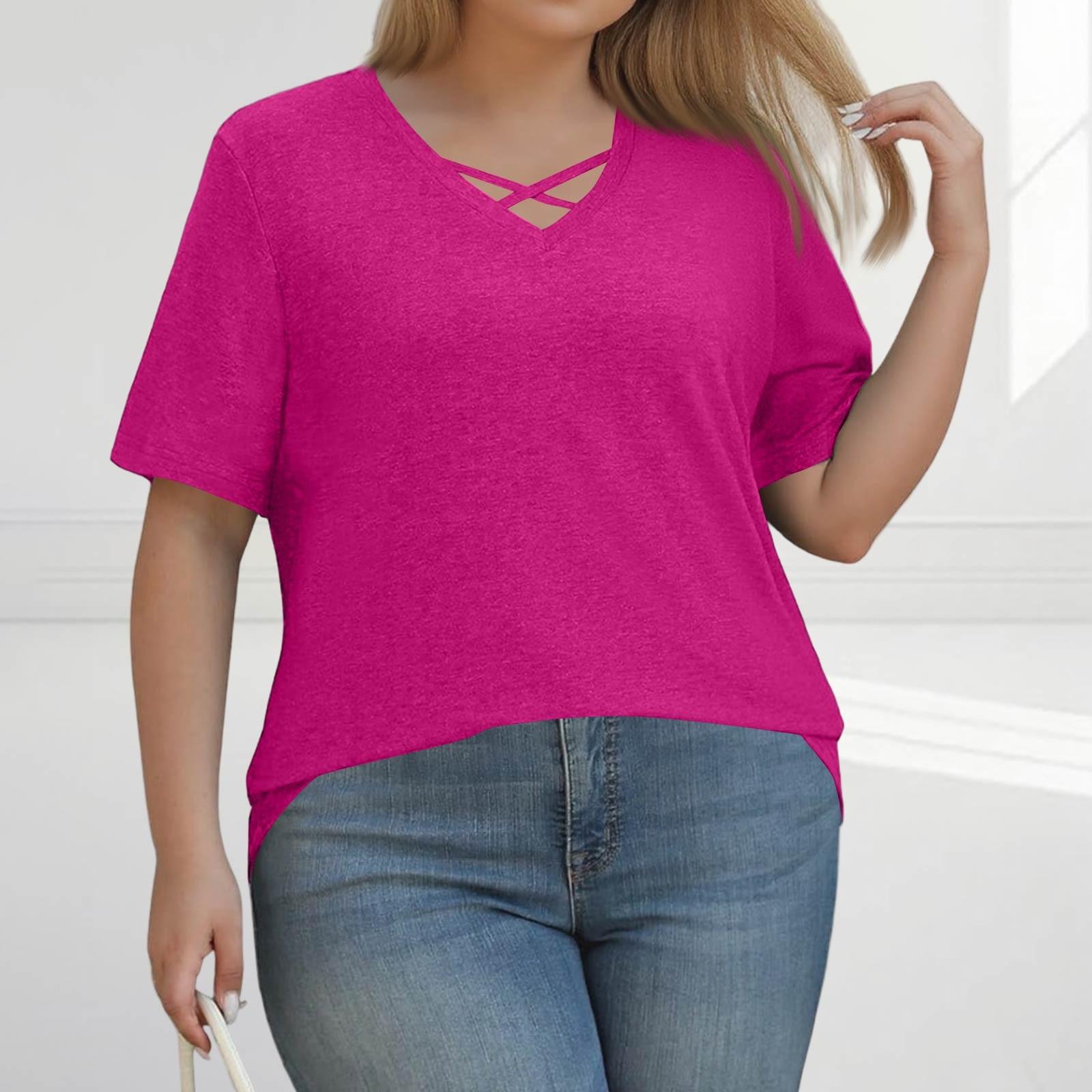 

Женская модная повседневная однотонная футболка с V-образным вырезом и коротким рукавом большого размера XXXL