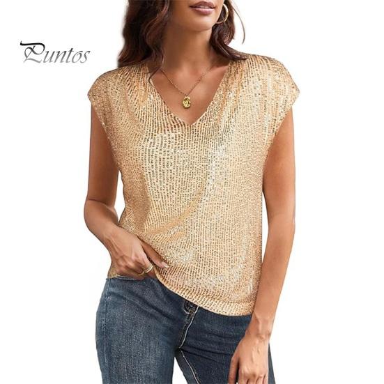 

Женский жилет, блестящий топ с пайетками, V-образный вырез, короткий рукав, эластичные топы для вечеринок, летний свободный жилет для повседневной носки S