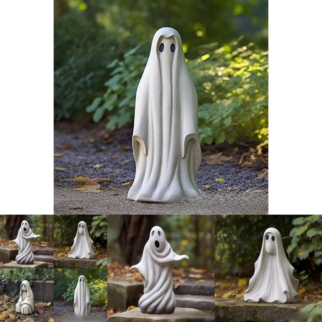 Whimsical White Ghost Lawn Ornament Captivating Resin Garden Sculpture Perfect For Halloween