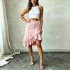 Women's Asymmetric Hem Midi Skirt Elastic Waistband Casual Solid Color Ruffle Layered Design Lightweight Fabric Summer Skirt