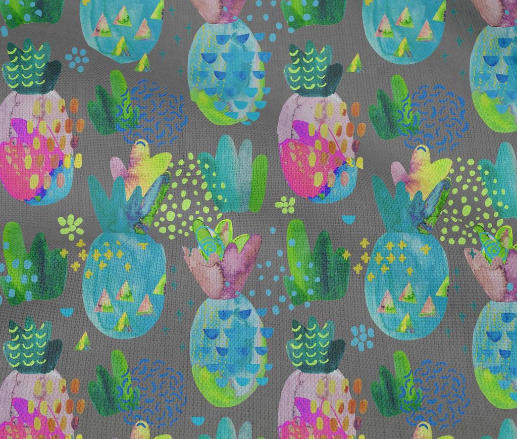 oneOone Cotton Flex Gray Fabric Pineapple Fabric For Sewing Printed Craft Fabric By The Yard 40 Inch