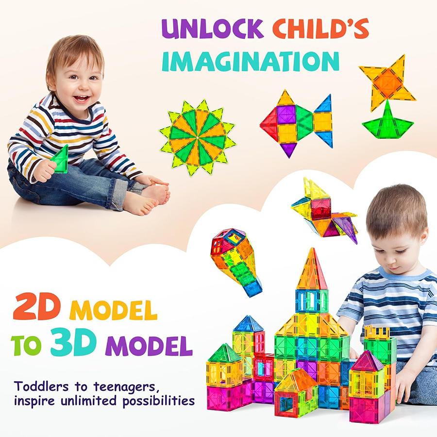 60pcs Magnetic Tiles Set 3D Magnetic Building Blocks Educational Construction set Toys for Kids STEM Preschool Montessori Toys