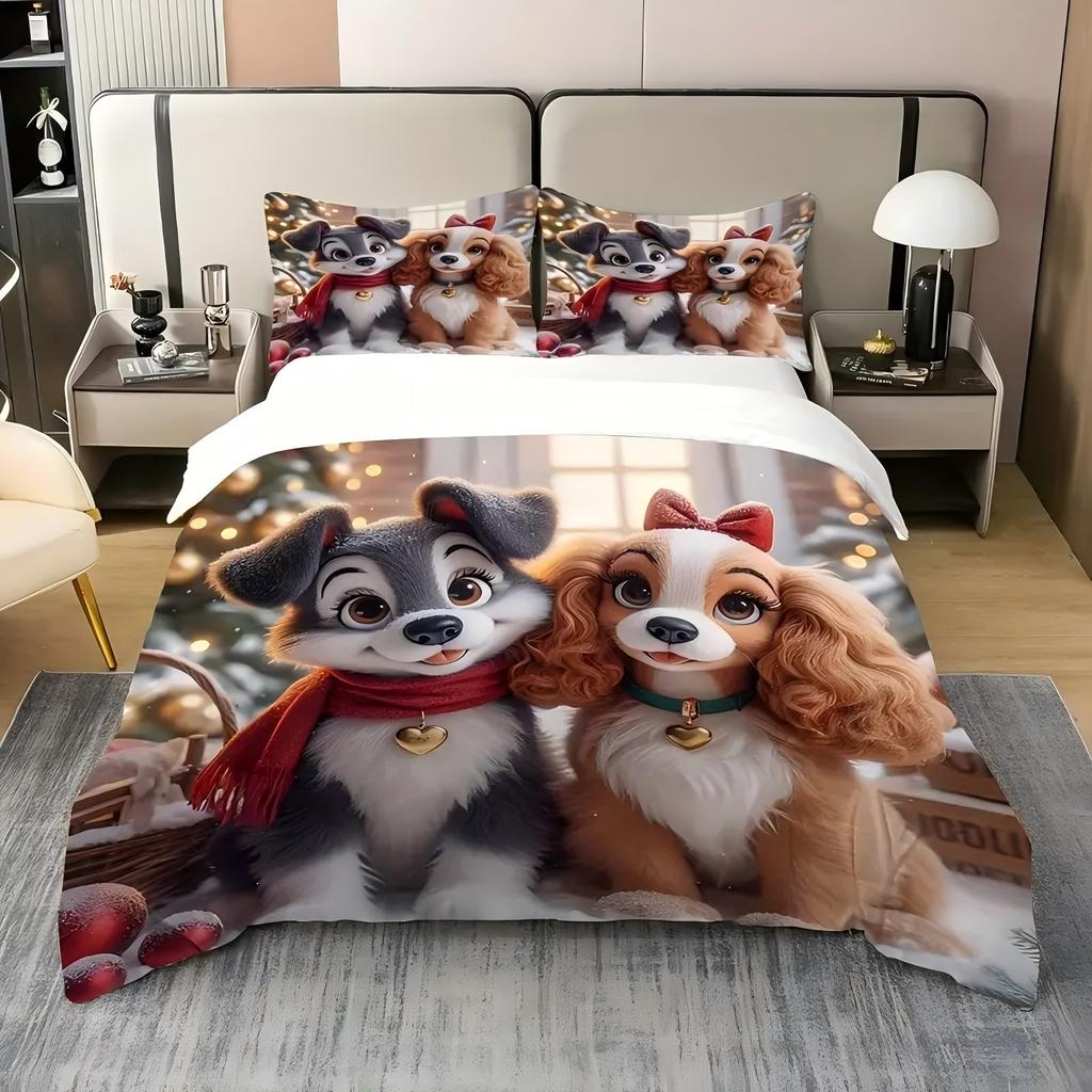 Christmas Dogs Pattern 3D Printed Duvet Cover Set Cartoon Cute Puppy Bedding set Soft Comfortable Luxury Quilt Cover Pillowcase