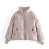 Automne Hiver Femmes Doublure En Coton Court Parka Veste Manteau avec Col Montant Couleur Unie Style Preppy Épais Poches À Fermeture Éclair Oversize XS-L