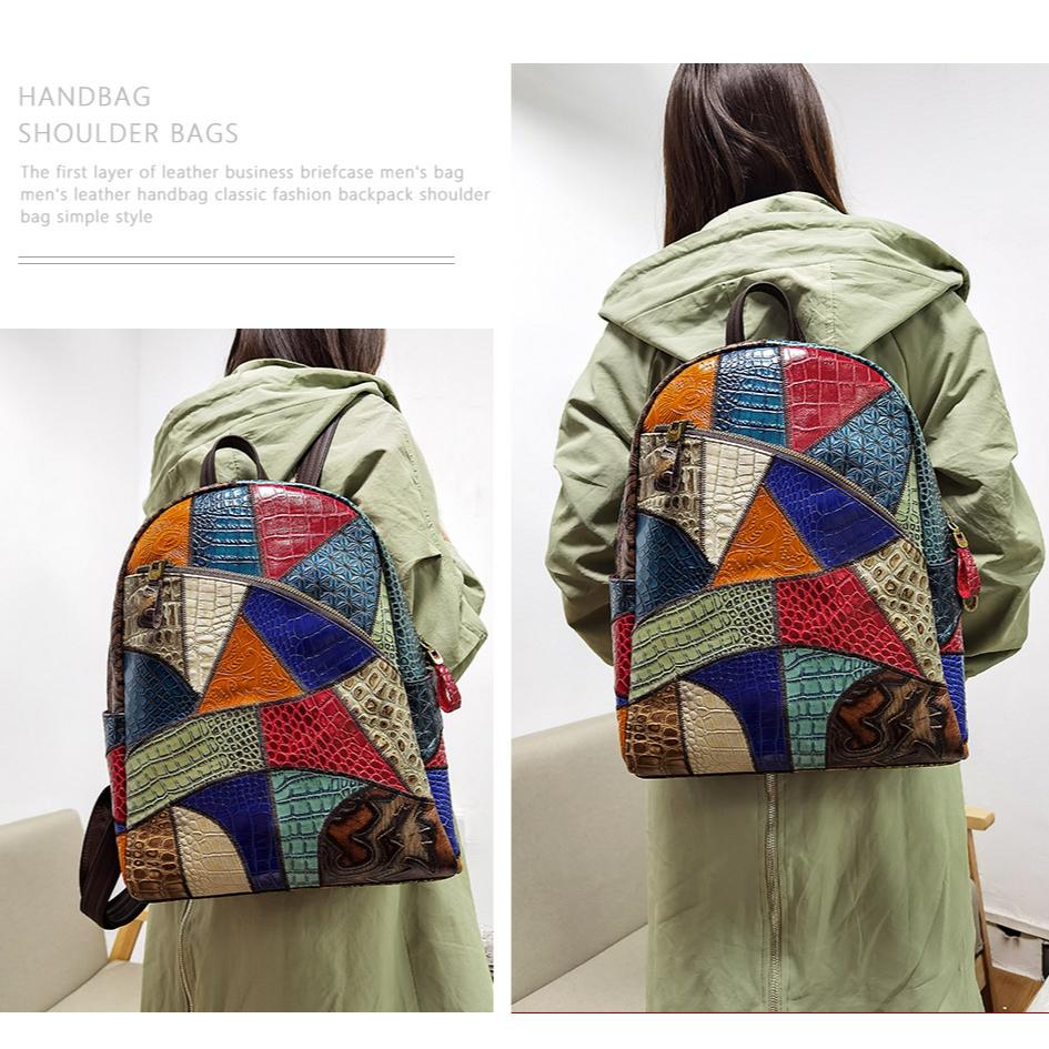 Women's Shoulder Bag Head Layer Cowhide Ladies Backpack Retro Handmade Genuine Leather Large Capacity Travel Backpacks
