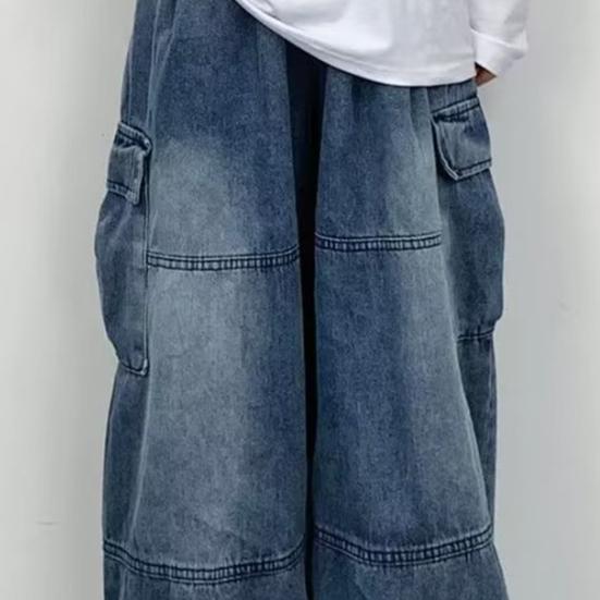 Pánské volné cargo džíny s mnoha kapsami, jednobarevné, zapínání na zip, volné, rovné, široké nohavice, podzimní džínové kalhoty, streetwear