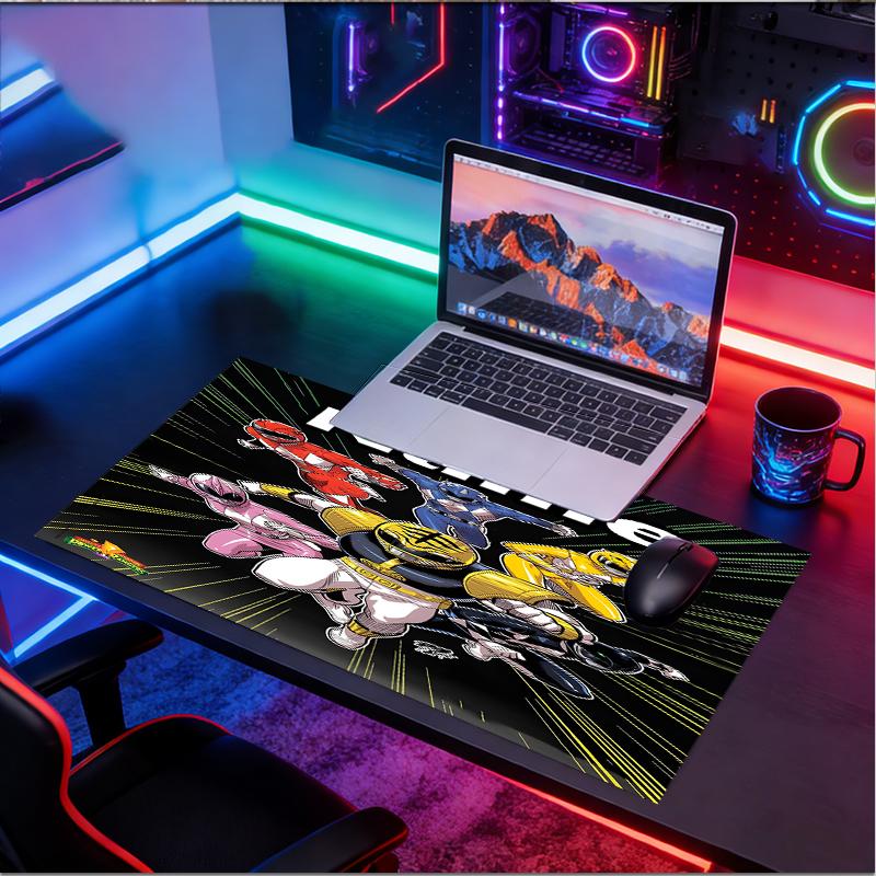 Custom Name Personalized Mighty Morphin Power Rangers Pattern Mousepad, Laptop PC Desk Mat, Decorative Desk Mat for Home Keyboard Pad Gift