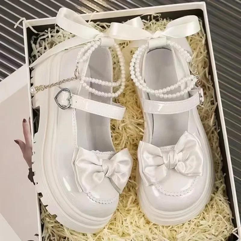 Women's Casual Shoes New Kawaii Pearl Chain Mary Jane Women's Shoes Fashion Versatile Lolita Loafers Outdoor Sandals