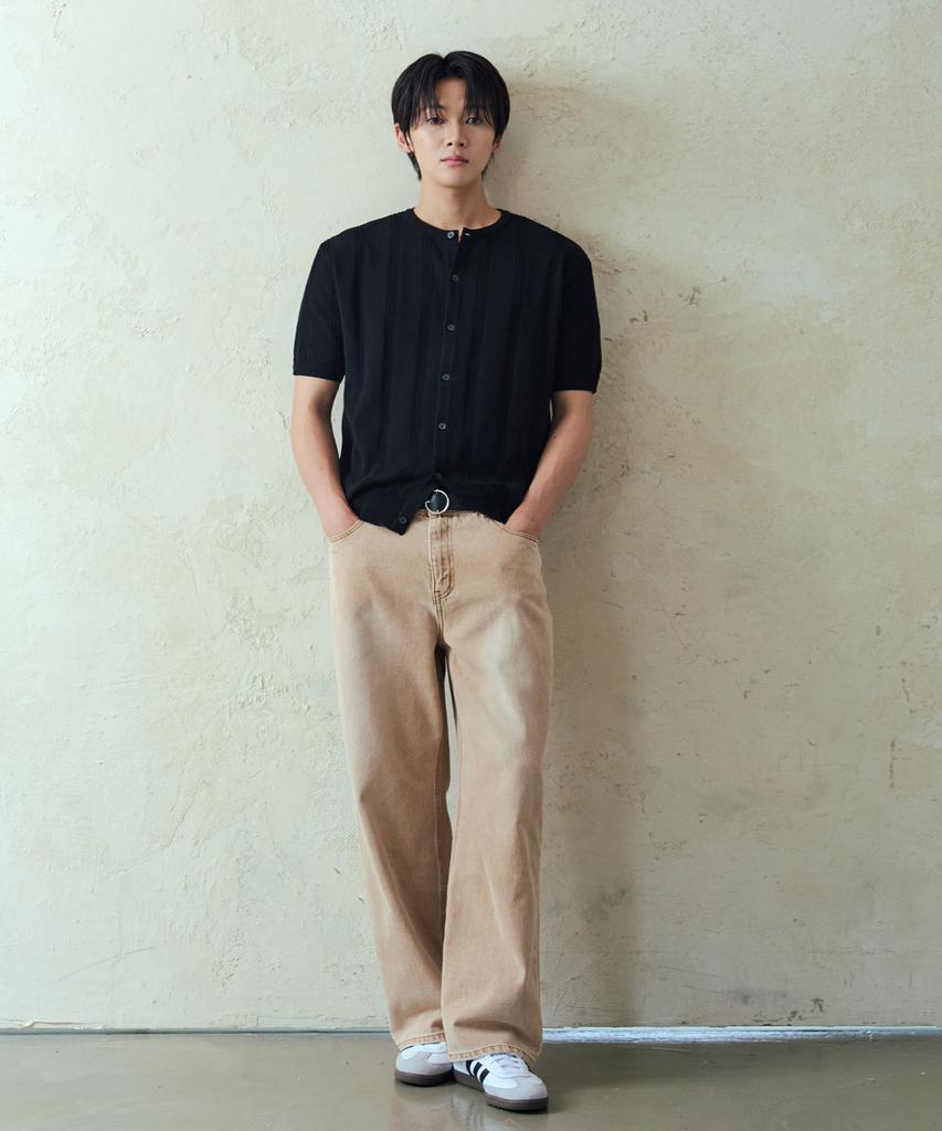 Nodu Ribbed Round Short Sleeve Cardigan [Black]