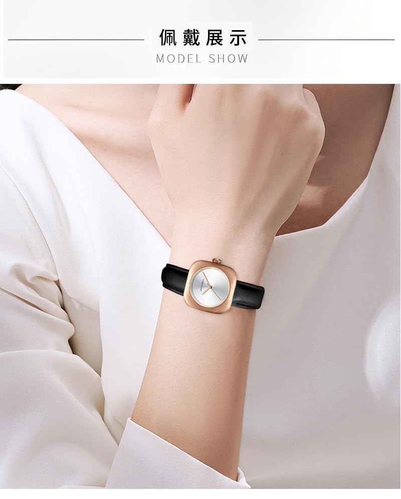Hannah Martin Watch Stylish Classic Simple Watch Business Quartz Waterproof Watch Rose Gold Black Plate and Women's Women's (Black White) [Item]