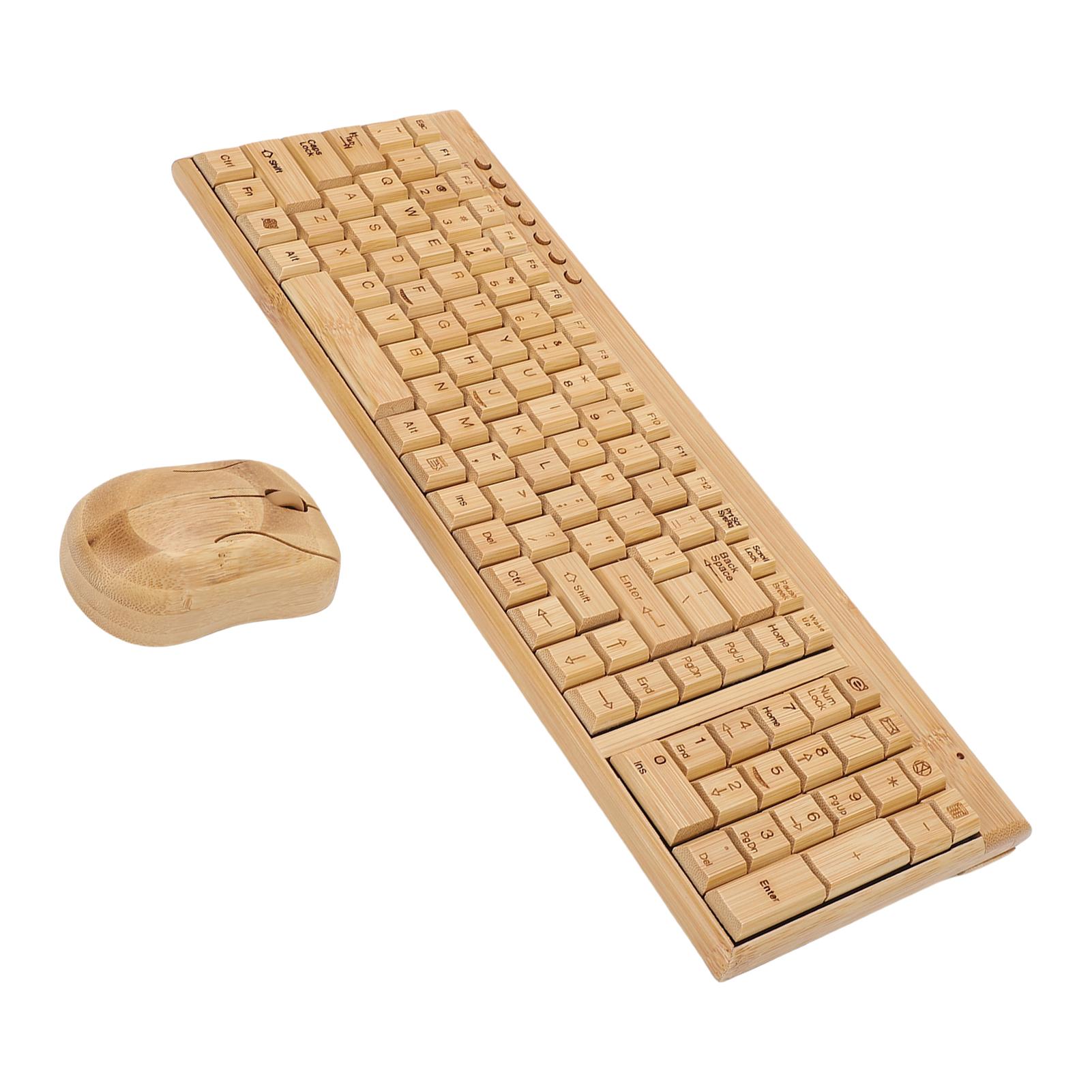 

2.4G Wireless Keyboard Mouse Set Handcrafted Full Bamboo Keyboard and Mouse Combo with USB Receiver