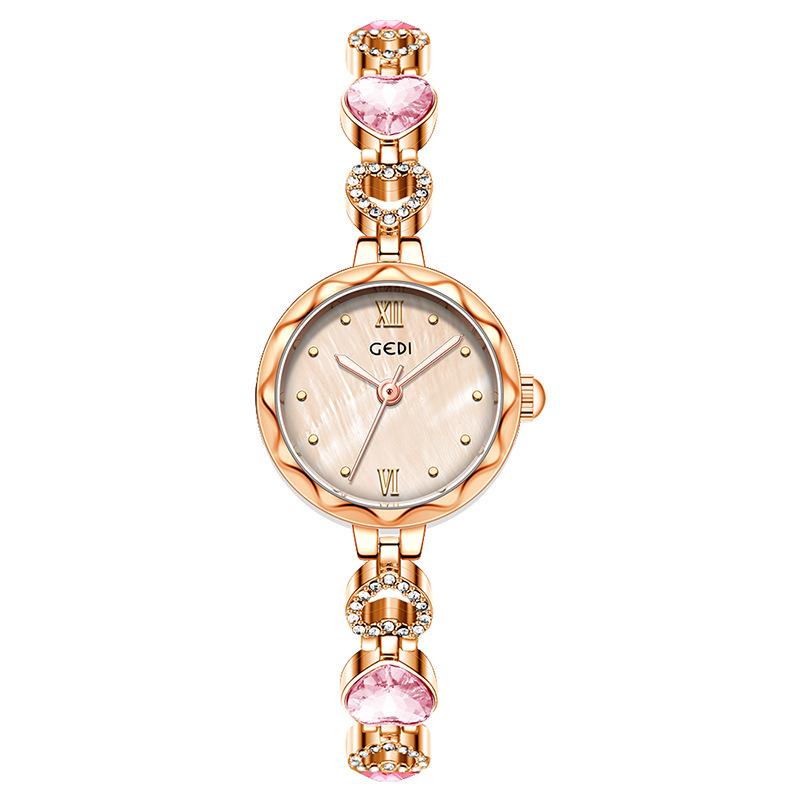 Women'S Retro Light Luxury Bracelet Watch Niche High-End Heart-Shaped Rhinestone Light Luxury Quartz Women'S Watch