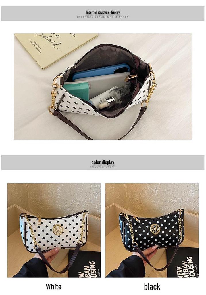 Women's 2026 Spring/Summer Retro Polka Dot Large Capacity Crossbody Shoulder Bag