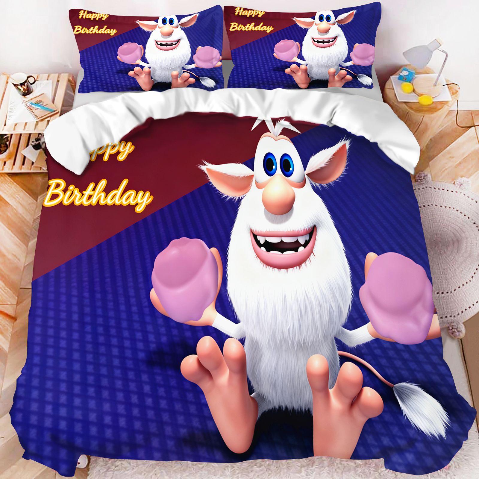 Ensemble de literie pour enfants dessin animé Booba Impression 3D Housse de couette Taie d'oreiller Linge de lit pour enfants Simple Double King Size Décoration de chambre à coucher à la maison 140X210CM