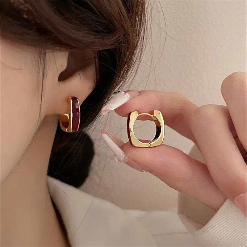 Trending Square Texture Hoop Earring Korean Exquisite Minimalist Geometric Earrings for Women Girls Retro Fashion Jewelry Gift