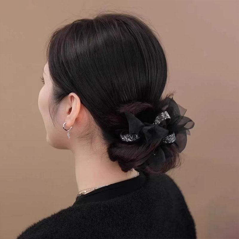 2pcs/set Elegant Chiffon Bow Rhinestones Elastic Hair Band For Women Lady Sweet Hair Ornament Scrunchie Hair Tie Hair Accessory