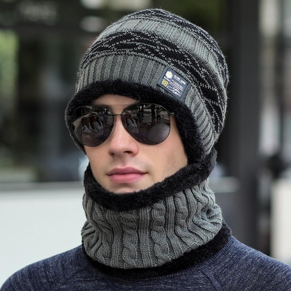 Men & Women Knitted Hat Plush Fur Lining Thick Warm Hat Suit Stylish Winter Hats Leisure Beanie Cap