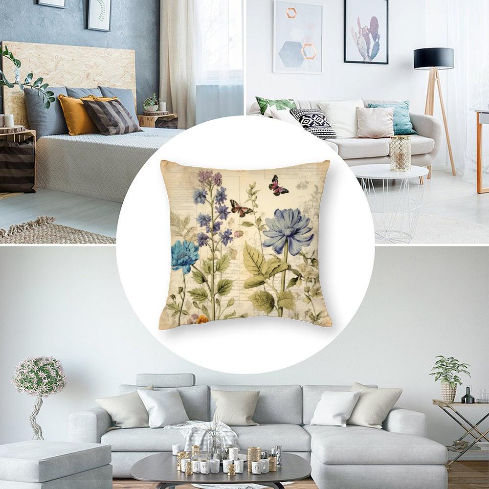 Vintage Floral Pillow Case Short Plush Sofa Decorative Gift Home Double-sided Printing Cushion