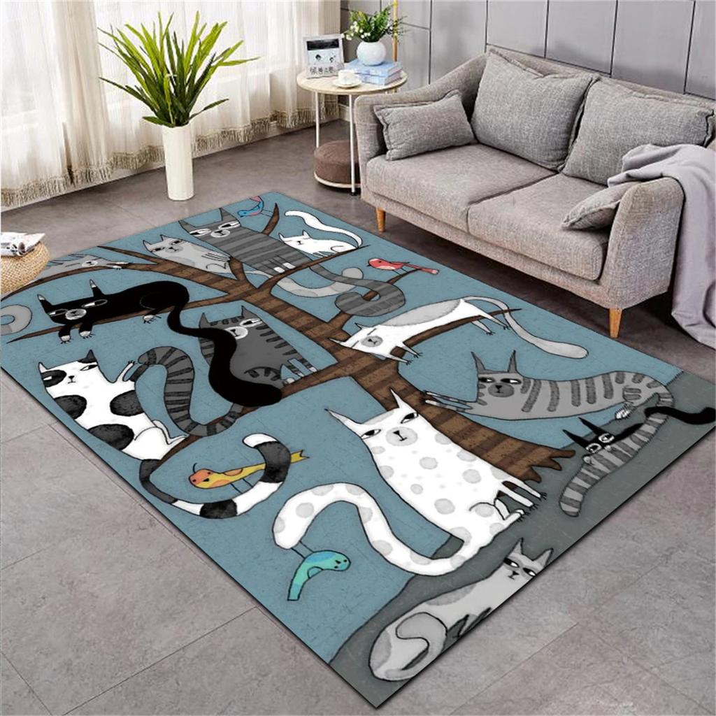 Cartoon Cat Pattern Large Carpet Decoration Room Living Room Home Floor Mat Handsome Mage Cat Bedroom Room Decoration Carpet
