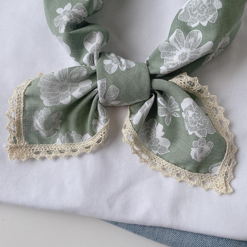 Sweet Printed Silk Scarf Pastoral Style Floral Hairscarf Simple Cotton Linen Square Scarf  Female