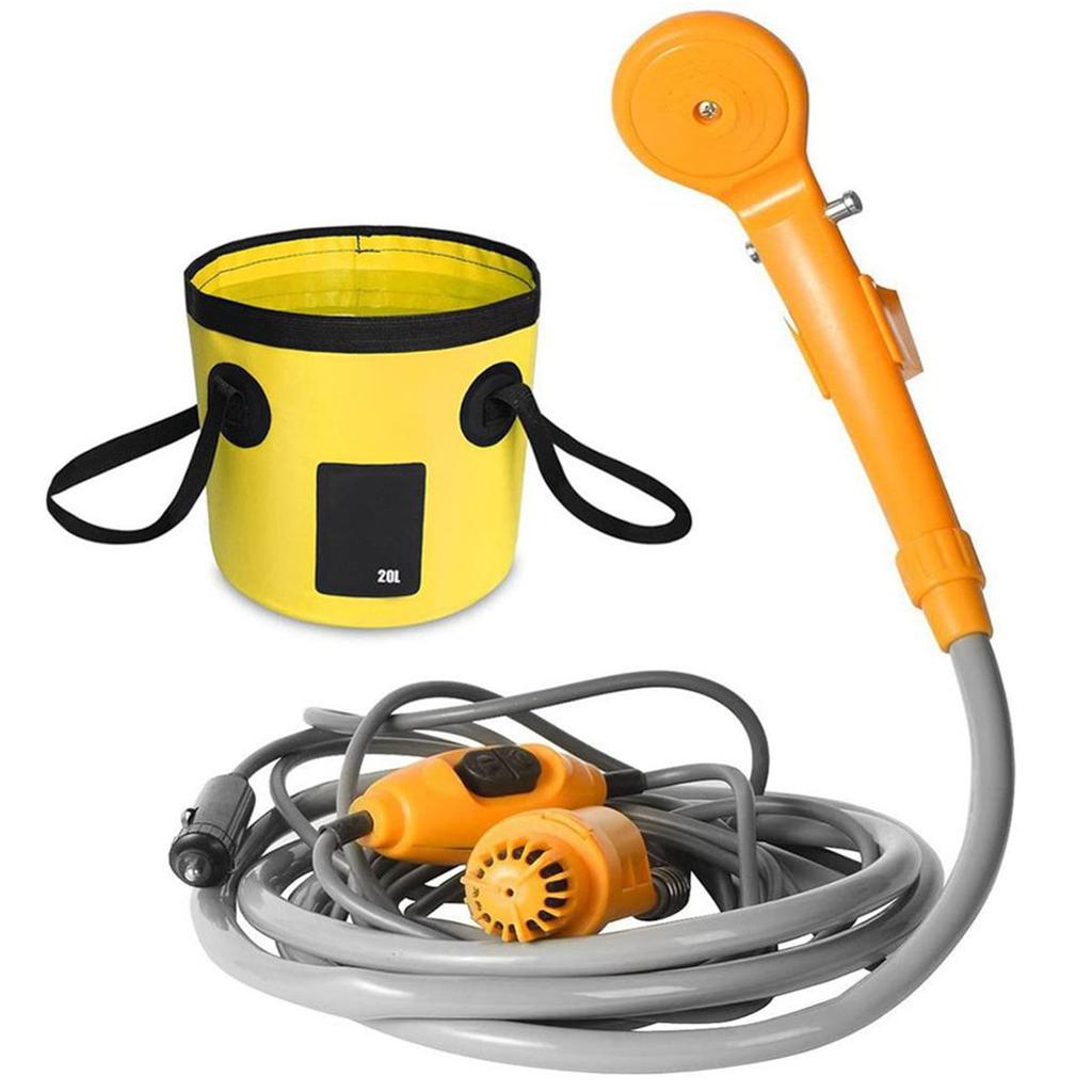 Portable Camping Shower Outdoor 12V Shower Pump with 20L Collapsible Bucket for Camping Hiking