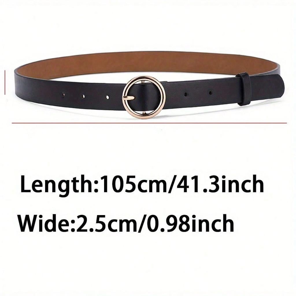 Women'S Belt Round Buckle Belt With Jeans Cargo Pants Skirt Thin Belt Soft Pu Belt Belt