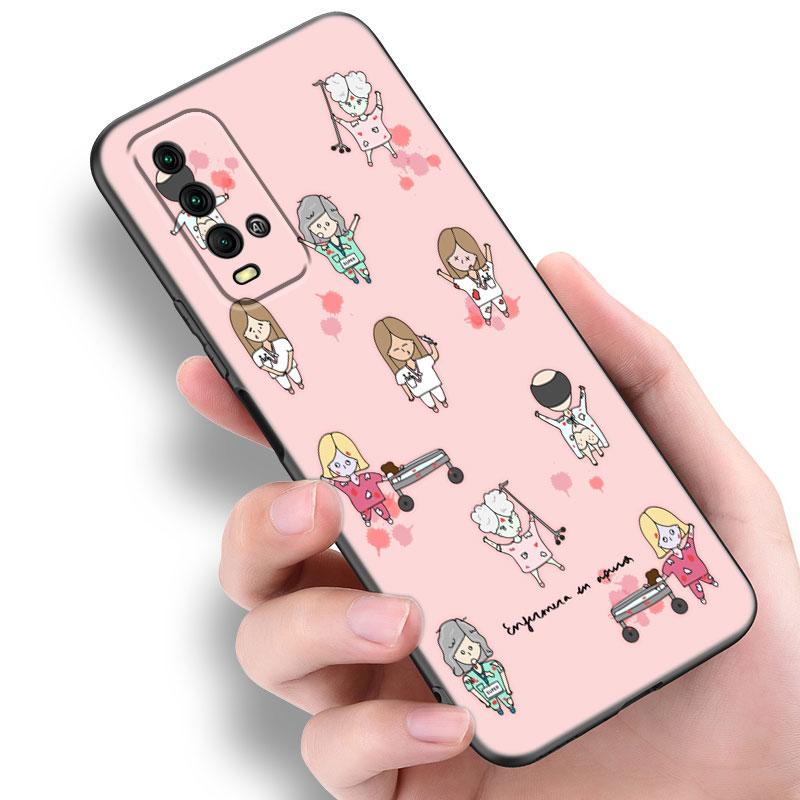 Cartoon Medizin Arzt Krankenschwester Handyhülle Für Xiaomi Redmi Note 5 6 9T K20 K40 K50 Pro 7A 8A 9A 9C 9i 10A 10C A1 S2 Schwarze Hülle