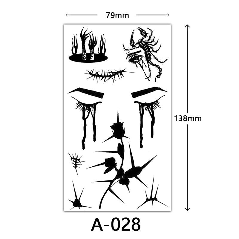 Halloween Tattoo Sticker, Skull Reaper Sickle, Black Bat Tombstone Pumpkin Tattoo