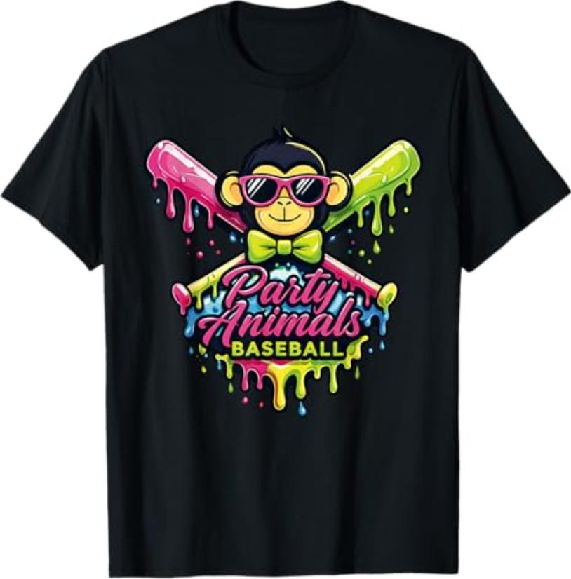 Party Animals Baseball Funny Monkey T-Shirt S разноцветный