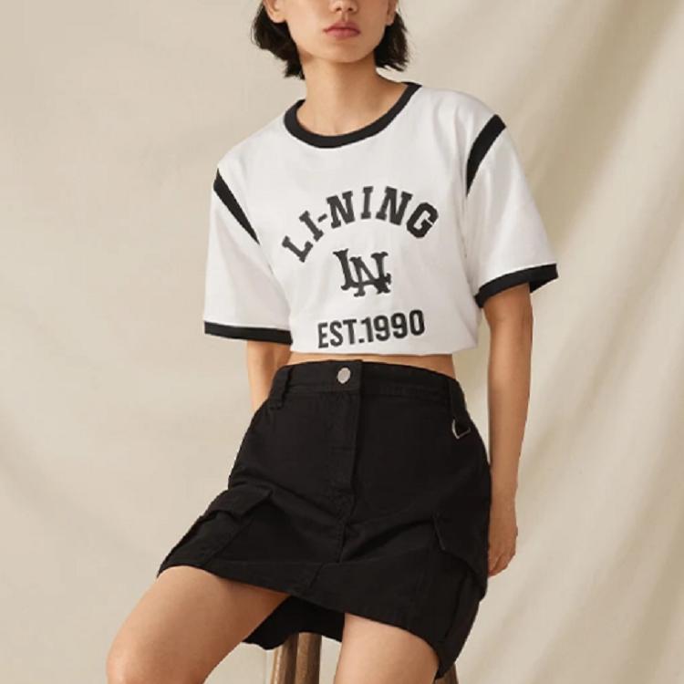Li Ning Sports Lifestyle Series Letter 1990 Number Print Round Neck Short Sleeve T-Shirt Women Tops Off-White AHST858-1