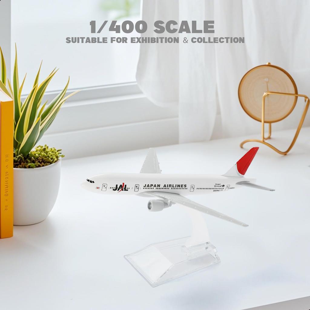 QIYUMOKE JAL Boeing 777 Airplane Japan Airlines Finished Plastic Stand Desktop Display Creative Passenger Aircraft Decoration 1/400 Model, 15.5cm,