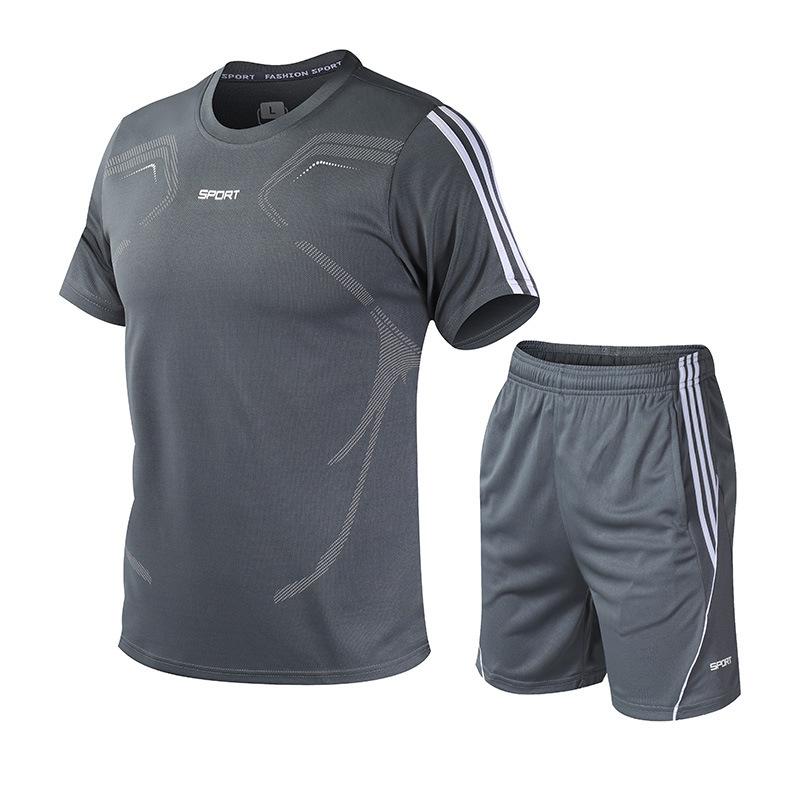 Conjunto Esportivo Masculino de Verão para Basquete Conjunto de Duas Peças Roupas Respiráveis de Secagem Rápida Camiseta de Corrida com Manga Curta e Shorts de Fitness
