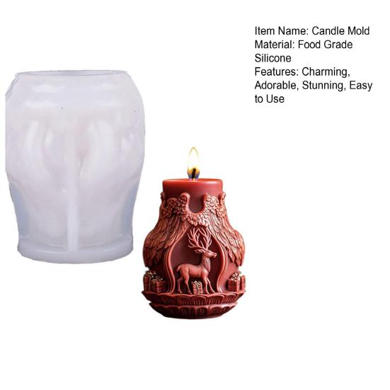 Christmas Candle Mold 3D Embossed Santa Tree Snowman Cylinder Silicone Mold for Resin Candle Soap Craft Cake Chocolate Making
