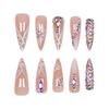 24 Pcs Long Stick On Nail Stilettos Full Cover False Nail Rhinestones Press On Nail Manicures Supplies for Woman
