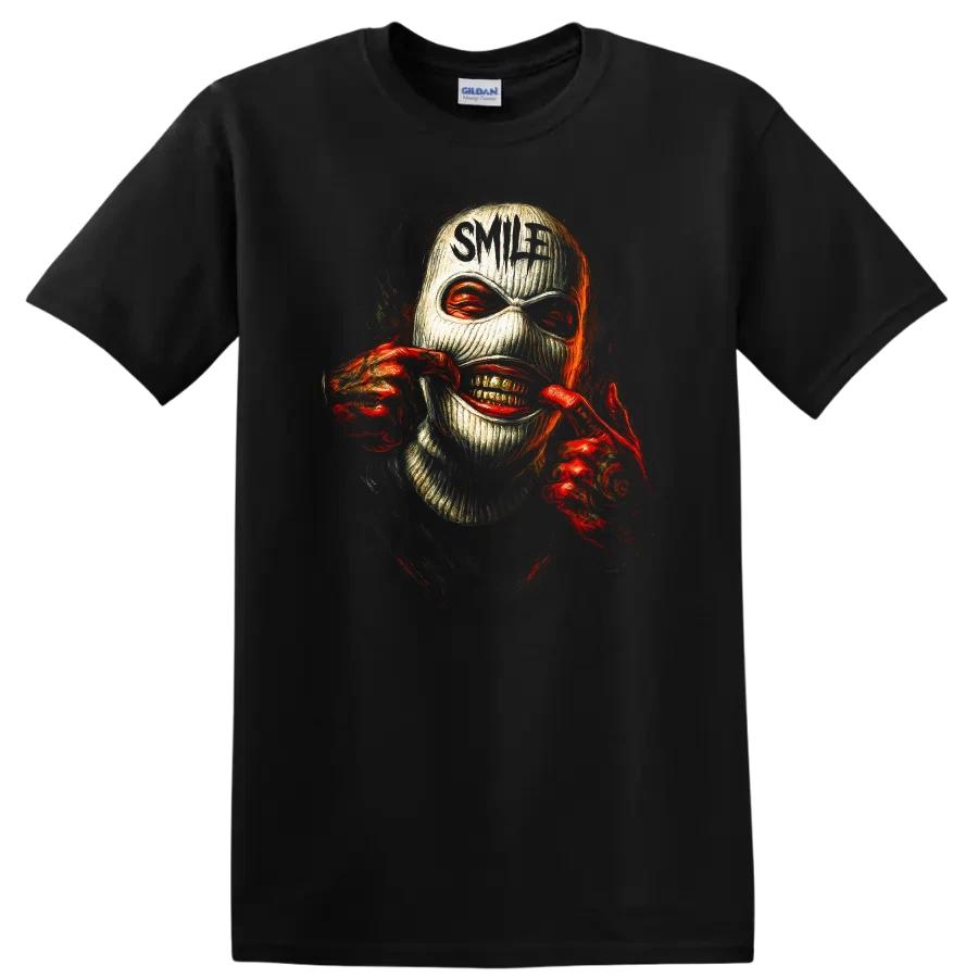 Dark Urban Masked Smile Graphic T Shirt Creepy Art Design Streetwear Tee