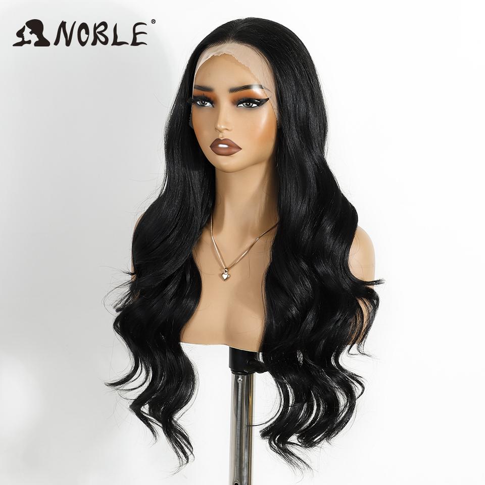 Parrucca Nobiltà con Pizzo Sintetico Frontale HD Trasparente 13X4 Pizzo Body Wave Parrucche 28" Capelli da Bambino Pizzo Frontale Parrucca Pizzo Ondulato Per Donne Parrucca