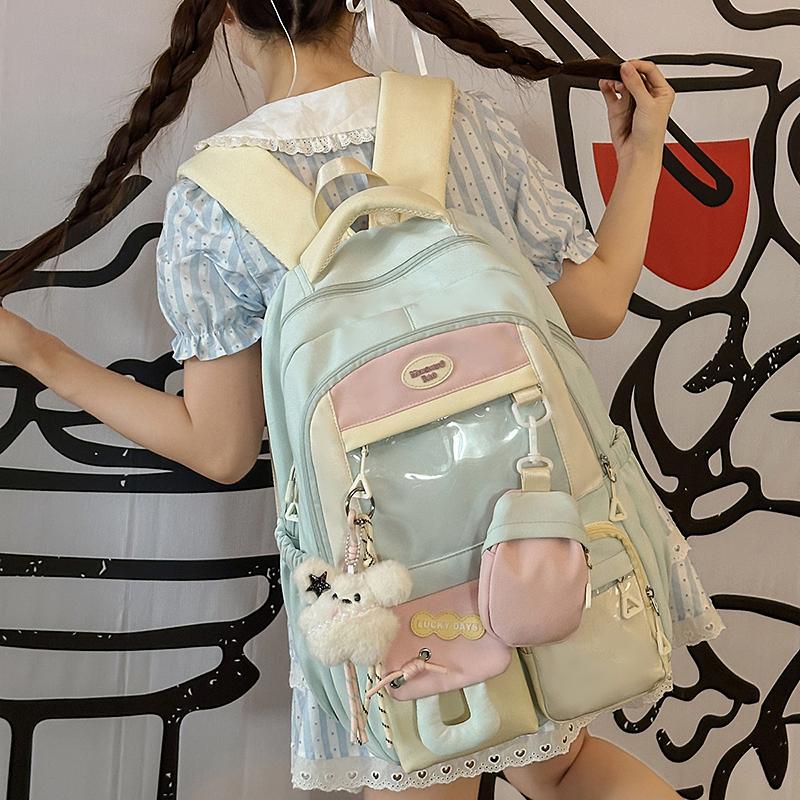 Color Block Junior High School Student Schoolbag Women's Large Capacity Travel Backpack Student Backpack