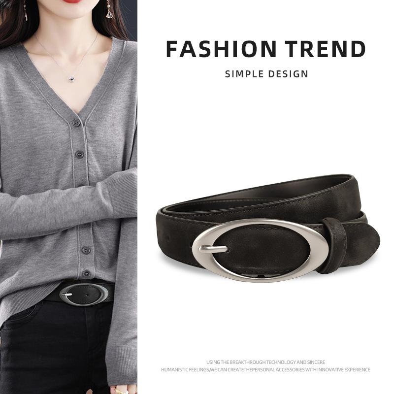 Retro Matte Cowhide Leather Women's Genuine Leather Belt Versatile Casual Pants Jeans High-end Women's Business Belt
