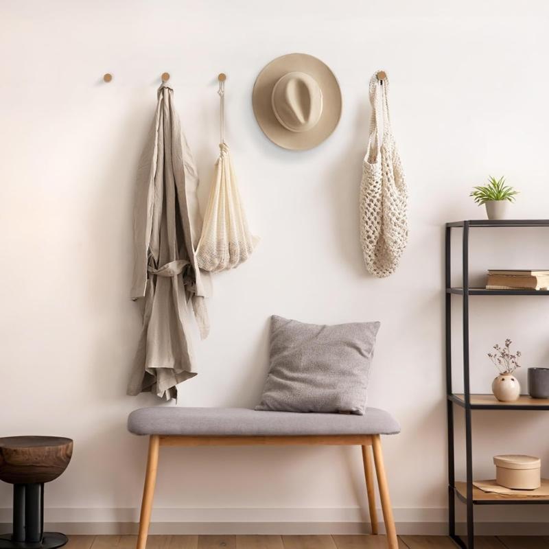 6Pcs Natural Wood Wall Mounted Hook Handmade Smooth Surfaces Hook Load Sturdy Home Organization