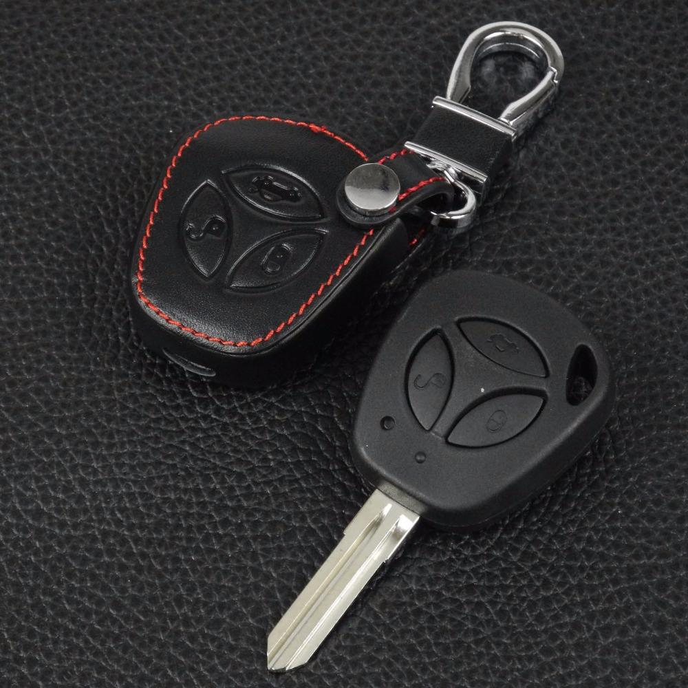 Jingyuqin Remote 3 Buttons Leather Car Key Bag Case Cover For Lada Priora Sedan Sport Kalina Granta Vesta X-Ray XRay