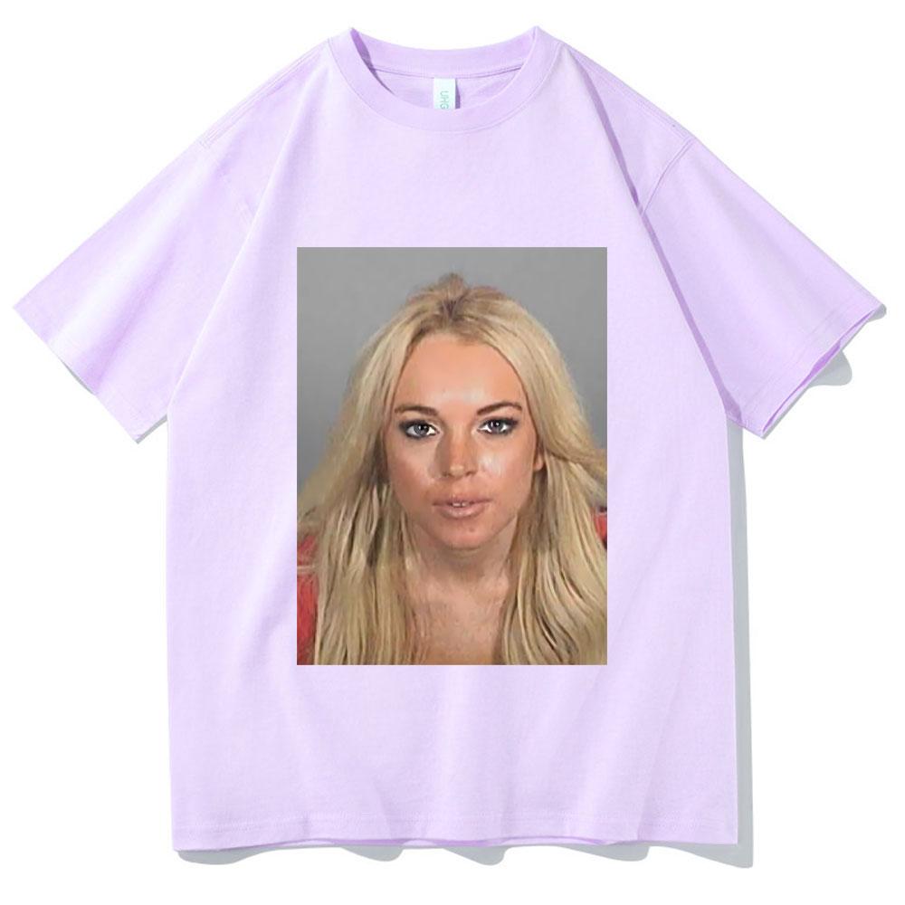 Lindsay Lohan Mugshot Print Tshirt Men Womens Fashion Trend Tshirt Summer Unisex Pure Cotton Oversized Short Sleeve T Shirts